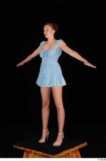 Stacy Cruz beige high heels blue short dress casual dressed whole body 0010.jpg